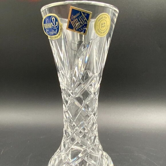 Vintage Bohemia Czech Republic Jihlava Lead Crystal Hand Cut Vase 8" Tall - Picture 3 of 8